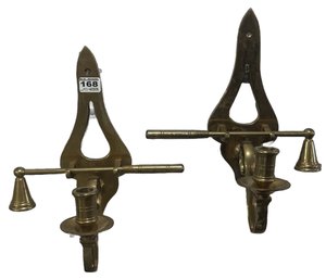 Matched Pair Hand-Crafted Heavy Brass Single Candle Wall Sconces Each With Brass Snuffer, 10.5' X 6.5' X 10.5'