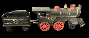 Cast Iron Locomotive With Tender - Unit Is 11' Long