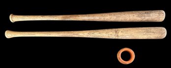 Two Vintage Hillerich & Bradsby Co. Baseball Bats - See Details In Description Plus Weighted Practice Ring