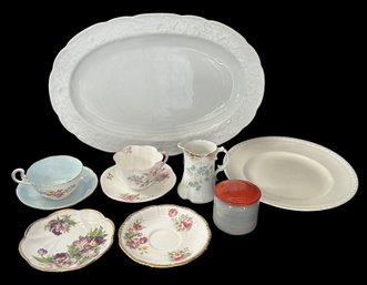 10 Pcs Vintage Table Top - Danske Oval Platter 16.5' X 11', 2-Sets Tea Cups & Saucers And More As Pictured