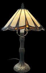 Modern Metal Lamp With Glass Shade - Works - 15.5' High -shade Is 9.5' Diameter
