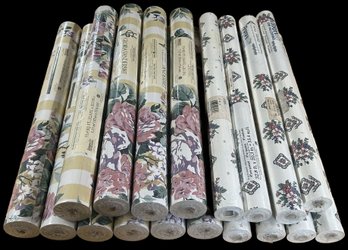 18 Rolls New Unopened Vinyl Wallpaper - 10-Rolls Gloria Vanderbilt And  8-Rolls Borden Floral, As Pictured