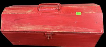 Metal Toolbox Painted Red With Removable Metal Box Painted Blue - 18.5' X 7.5'