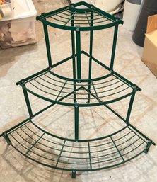 Wonderful Green Metal 3-Tiered Bowed Front Corner Potted Plant Stand, 34.5' X 24' X 24' X 28'H