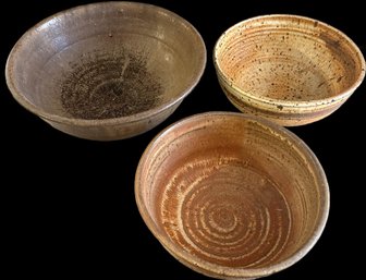 Three Pottery Bowls - 1 - 11.5' D - 5'H - 2 - 9' D - 4'H