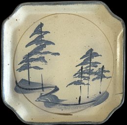 Handmade Studio Art Pottery Square Plate Signed By Potter Robin Cage - 11' X 11'- Of Stoneware Clay