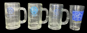 4 Pcs - 3-Beer Tankard With Imprint VW Logo, 1973, 1976 & 1979 And Tuckerman Beer Glass, As Pictured