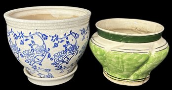 2 Pcs Vintage Pottery Planters, Largest 9.25' Diam. X 7.5'H