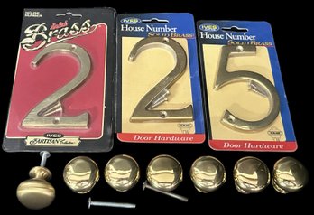 10 Pcs Solid Brass - 7-Door Or Drawer Knobs And 3-House Numbers, 2, 2 & 5, As Pictured