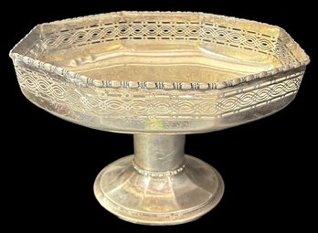 Antique German  Wallerstein 800 Hallmarked Silver Reticulated Oval Hexagon Compote, 429.4 Dwt, 21.47 Ozt