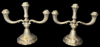 Coming Soon!Antique Pair German 835 Silver Art Nouveau Candlestick Holders, Swirled Body, 477.8 Dwt, 23.885ozt