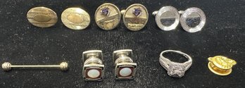 Jewelry Lot - Cuff Links, 1-Pair Marked Sterling, 1 Pr K Of C -ring Marked .925 - Star Trek Voyager Pin Etc.