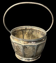 Antique German 835 Silver Art Nouveau 10-Sided Basket With Beaded Edge And Handle, 6.25'H, 127.6 Dwt, 5.365Ozt