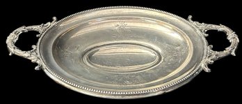 Antique German 800 Silver Etched Footed Bread Bowl, Applied Handles, 13.5' X 8' X 2.5'H, 121.76 Dwt, 6.38 Ozt