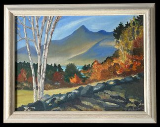 Framed Painting On Board - White Mountains Fall Scene, Mt Chocorua, NH, Signed D Blodgett, 18-7/8' X 14-3/4'H