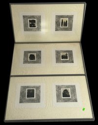 3 Pcs Gray Metal Framed Artwork Containing 2-Etchings On Hand-Made Paper, Signed Stahlecher '03