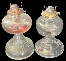 2 Pcs Vintage Glass Kerosene Lanterns, No Chimneys, Tallest 10.5'H, 1-Marked Banner & Other-Eagle