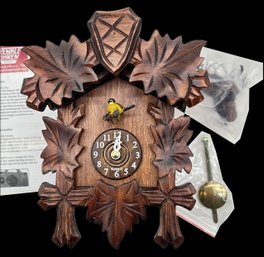 NIB Small German Cuckoo Clock, Newer Un-Assembled, Battery Operated, 9' With Pendulum
