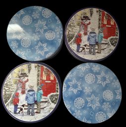 4 Pcs New Christmas Cookie Tins, 7.25' Diam.