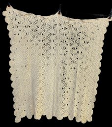 Vintage Hand-Made Lace Tablecloth, 42' X 46'