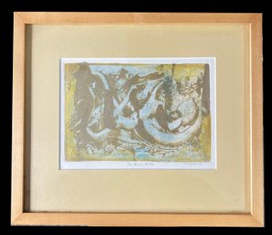 Framed Mixed Media Original Abstract Artwork, 'Ox-Bow' Pencil Signed Anderson, 13.5' X 11.5'H