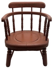 Primitive 19thC Child's Captain's Chair Form Potty Seat, Newer Red Paint & Stencil, 12.25' X 11.5' X 16.25'H