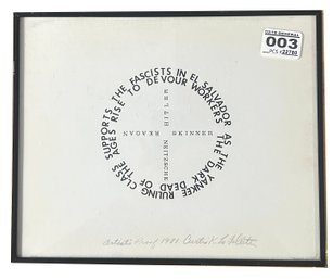 1981 Framed Artist Proof 'Fascists' Signed Curtis K Follette, 9.75 X 8'H