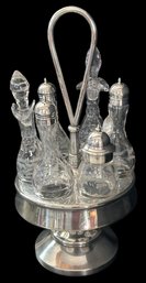 Wonderful Antique Victorian Rotating Silver Plate Cruet Set, 8' Diam. X 15'H