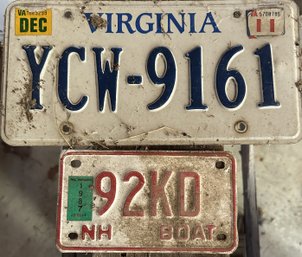 2 License Plates - Virginia Passenger Car And New Hampshire Boat Plate 1987