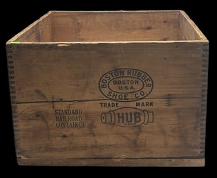 Vintage Boston Rubber Shoe Co Standard Railroad Wooden Shipping Crate, 18.25' X 17.75' X 12.5'H