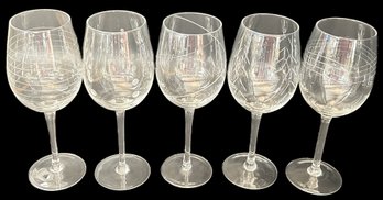 5 Pcs Etched Red Wine Stemmed Glasses, 8.75'H