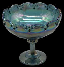Vintage Indiana Glass 'Garland' Blue Carnival Glass Petestal Compote, 8.5' Diam. X 7.5'H