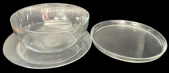 3 Pcs Vintage Serveware - 11.75' Diam. X 4.75'H Bowl, 13' Diam. Plate And 12' Diam. Tray With Raise Rim
