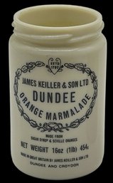 Vintage James Keiller & Son Dundee Orange Marmalade Custard Glass Screw Top Jar, 3' Diam. X 4.75'H