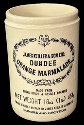 Semi-Antique James Keiller & Son Dundee Orange Marmalade Stoneware Jar, 3' Diam. X 4.5'H