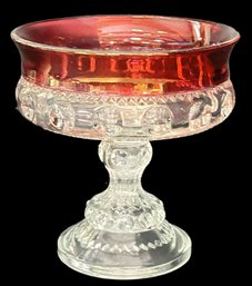 Vintage Tiffin-Franciscan King's Crown Ruby Flash Pedestal Compote, 5' X 5.25'H