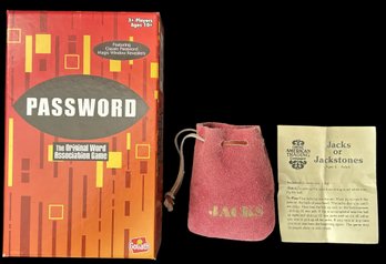 2 Games - Leather Bag With 15 Metal Jacks & Ball And Password Boxed Edition, As Pictured