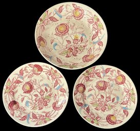 3 Pcs Semi-Antiqe Nasco Desert Flower 7.5' Bowl And 2-6.5' Diam. Dessert Plates
