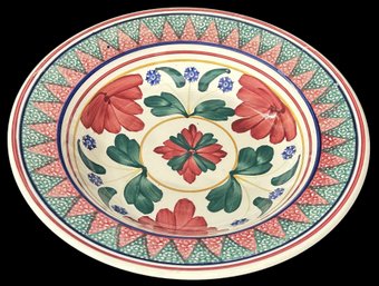 Vintage Hand Decorated Belgian Made 10-7/8' Diam. Wide Rimmed Bowl