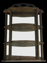 Vintage Hanging Or Tabletop Mirrored Back Shelf, Barley Twist Columns,4-Shelves, 17' X 5' X 25'H