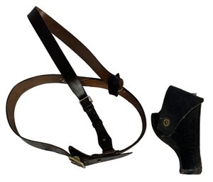 Sam Browne Belt With Shoulder Strap Plus Bolen Leather Products US Marked Flap Holster For 38 Revolver