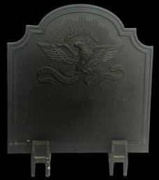 Vintage Cast Iron American Eagle Fireback By Pennsylvania Fireback, Sign Ed, With Supports, 20.5' X 8.25' X 24
