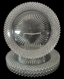 4 Pcs Vintage Anchor Hocking Miss America Diamond-Point Starburst Clear Plates, 10.25' Diam.