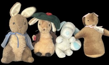 4 Pcs Vintage Stuffed Animals - 1968 Blue & White Snoopy, Velveteen Rabbit And 2-Other Rabbits