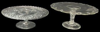 2 Pcs Pedestal Footed Cake Plates, 10.75' Diam. X 4.5'X And 9.75' X 3.25'H With Lip