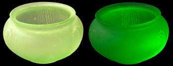 Art Deco Green Frosted Uranium Glass Bowl, 6.25' Diam. X 3.75'H
