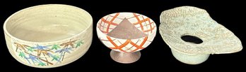 3 Pcs Japanese Pottery - Japanese Arita-Yaki Rice Bowl, Ikebana Vase And Summer Chawan Matcha Bowl