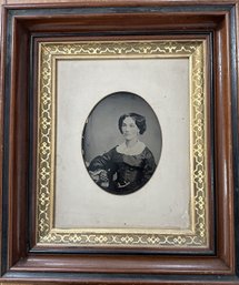 Vintage Framed Tintype Of A Young Lady - Frame 12' X 14' - Visible Portion Of Tintype 4' X 6'