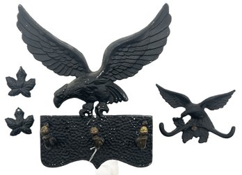 4 Pcs Vintage Black Alloy Wall Mounted Coat Or Rack, 8.5' X 10'H, Smaller Double Hook & 2-Maple Leaves