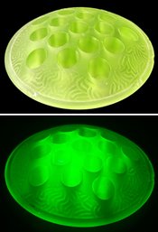 Antique Green Uranium Glass Floral Frog, 4.5' Diam.